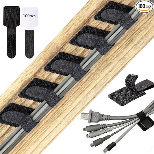 100PCS Cable Management Under Desk, Hook and Loop Cable Straps Adjustable Cord Organizer for Home Office Essentials, Black Cable Ties Under Table