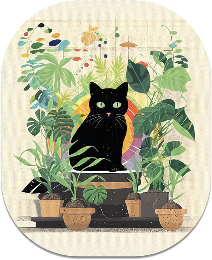 Small Mouse Pad, 6 x 7 Inch, Oval Mini Mouse Pad with Non-Slip Rubber Base for Laptop Wireless Mouse Keyboard Tray Mousepad, Cat on Flowerpot