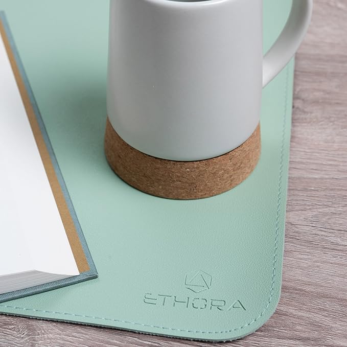 Desk Mat -Computer Desk mat with Non Slip Suede Bottom with Stitched Edges- Waterproof - Leather Desk pad PU Desk Cover for Home, Mouse, Makeup Mat for Vanity (Light Green, 31.5 x 15.7)