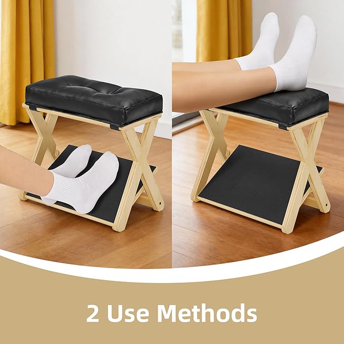 HOMELTSTBO Adjustable Foot Rest Under Desk, Wooden Double Step Footrest with 3 Height Options & Non-Slip EVA Surface, Ergonomic Foot Rest for Under Desk at Work, Enhances Posture,Home Office-Natural