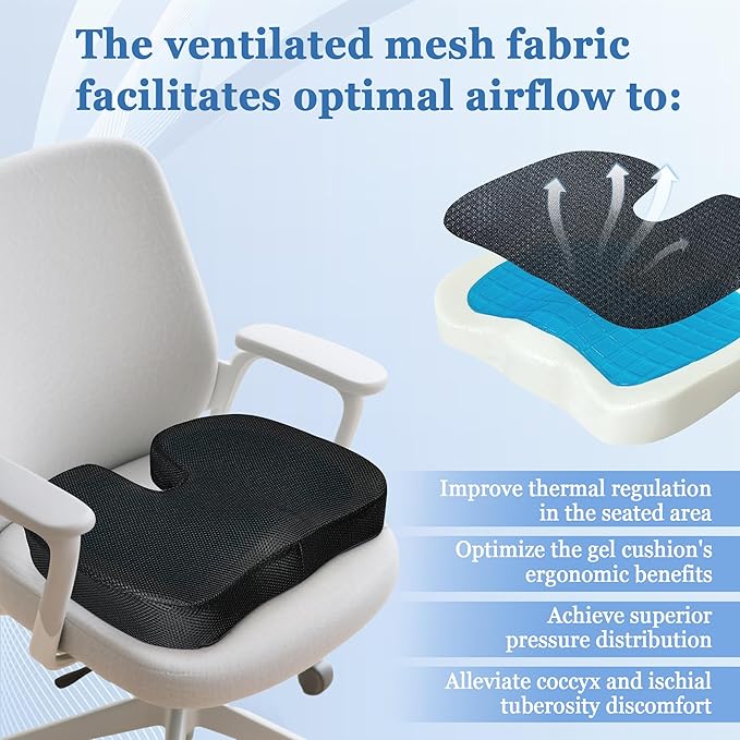 Coccyx Seat Cushion Cover for Tailbone Back Pain Relief Office Chair Butt Sacroiliac Pillow Case Fit ComfiLife、Everlasting Comfort U-Shaped Gel & Memory Pad Replacement Cover（Only Pillowcase）