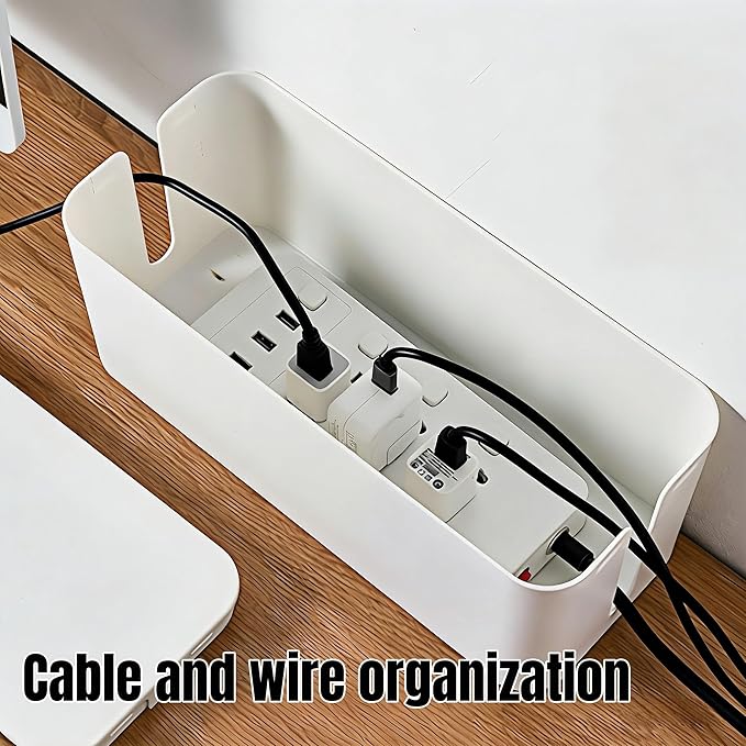 1Large+1Small Cable Organizer Set with 4 Silicone Cable Ties, 2-Piece Cable Management Box, Acrylic Lid Cord Organizer for Home Office,Set of Two Cable Box,Cable Organizer Box(Acryliclid/White)