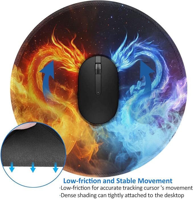 Dragon Round Mouse Pad Premium Textured Mouse Mat Washable Mousepads with Extended Stitched Edges Non Slip Rubber Base Small Mousepad 7.9 X 7.9 X 0.12 Inches