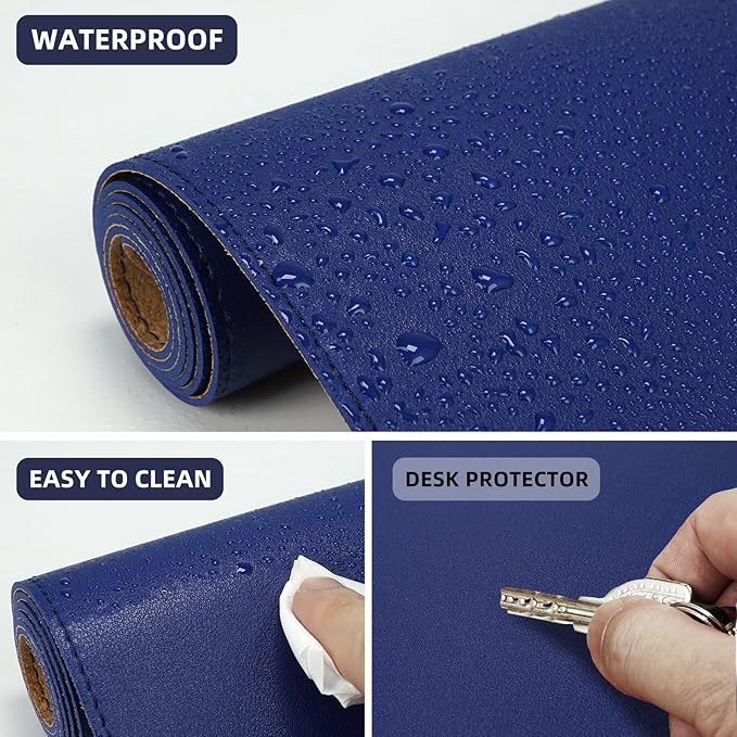 AFIING Cork Desk Mat 35.4" x 17", Dual-Sided Natural Cork & PU Leather Desk Pad, Non-Slip Waterproof Large Mouse Pad for Office, Home & Gaming (Sapphire Blue)