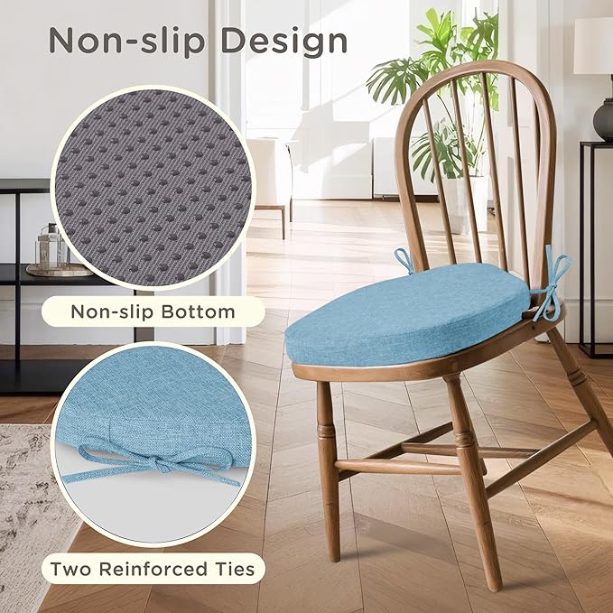 Windsor Chair Cushions for Dining Chairs 1 Pack Non Slip Kitchen Seat Cushion with Ties and Washable Covers Indoor Comfortable Seat Pad with Thick Foam 16.5" x 15.5" x 2" Light Blue