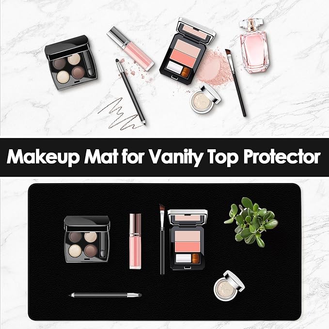 Makeup Mat for Vanity to Protect Desk Top 23.6 x 11.8 in, Dual-Sided Makeup Mat, Easy to Clean Desk Pad - Waterproof and Oilproof Vanity Accessories (Black and Red)