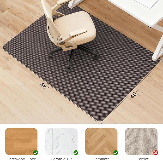 Sycoodeal Office Chair Mat for Hardwood & Tile Floor, 40" x 48" Computer Gaming Chair Mat for Rolling Chairs Non-Curve, Anti-Slip,Heavy Duty Floor Protector for Home Office (Coffee)