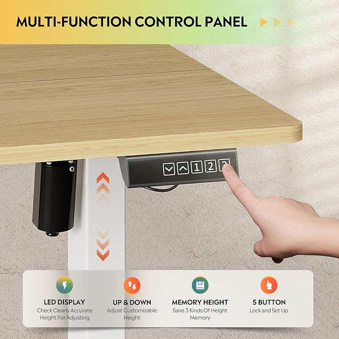 DEVAISE 48 Inch Electric Standing Desk, 3 Adjustable Computer Desk for Home Office, Ergonomic Sit to Stand Desk with LED Touchscreen, Headphone Hook, 3 Memory Preset, with Split Top, Maple