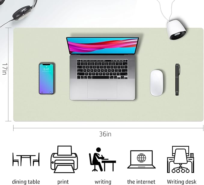 Aothia Double-Sided PU Leather Desk Pad - Non-Slip Large Mouse Pad & Desk Mat for Office, Home - Waterproof, Easy to Clean, Durable Dual-Sided Surface (36" x 17", Matcha Green)