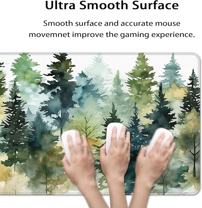 35.4 x 15.7 in, XXL Large Mouse Pad for Desk, Extended Keyboard Mouse Mat for Computer Office, Big Mouse pad with Stitched Edges, Gaming Pc-Watercolor Forest