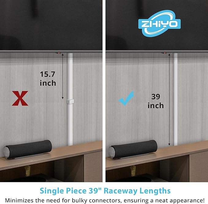 ZhiYo 78in TV Cord Hider for Wall Mounted TV, Self-Adhesive Wall Cord Concealer, Paintable Wire Covers for Cords, White Cord Cover, Half Round Cable Raceway for Floor - 2 x L39in x 1in (W) x 0.5in (H)