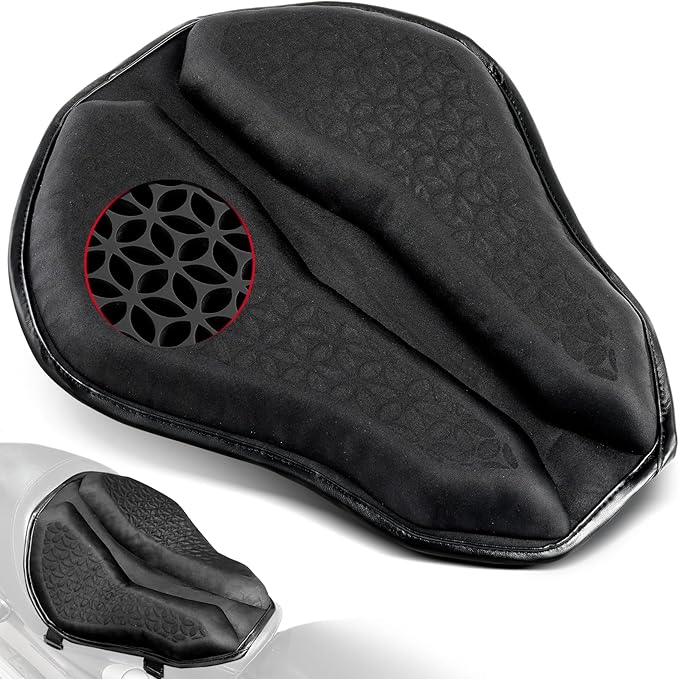 Amazicha Universal Motorcycle Gel Seat Pad, Motorcycle Seat Cushion, Large 3D-Honeycomb Structure Shake Rider Cushion TPE Shock Absorption and Breathable for Long Rides