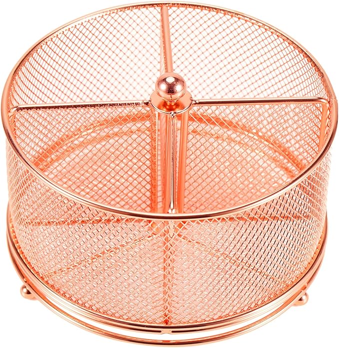 Pen Holder for Desk,360° Rotating Mesh Desk Organizer with Large Capacity 4 Compartments,Multi Functional Desk Accessories and Makeup Brush Holder for Office School Home (Rose Gold)