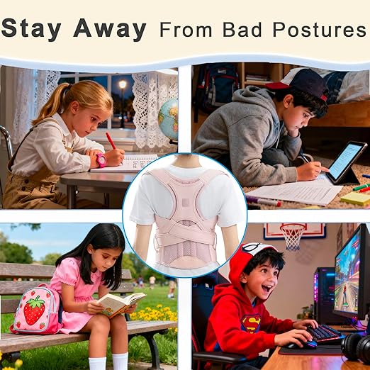 Kids Back Brace Posture Corrector for Boys Girls Teen Youth, Adjustable Upper Back Straightener Lumbar Support Belt for Children Teenager Hunchback Scoliosis Pain Relief Spine Corrector (Pink, Small)