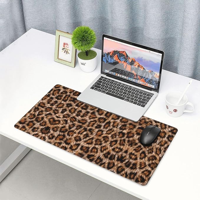 Leopard Large Mouse Pad & Desk Mat Wildlife Fur Print Extended Mousepad Non-Slip Rubber Base Laptop Computer Keyboard Pad for Gaming, Office & Home Decor, XXL - 29.5" X 15.8"
