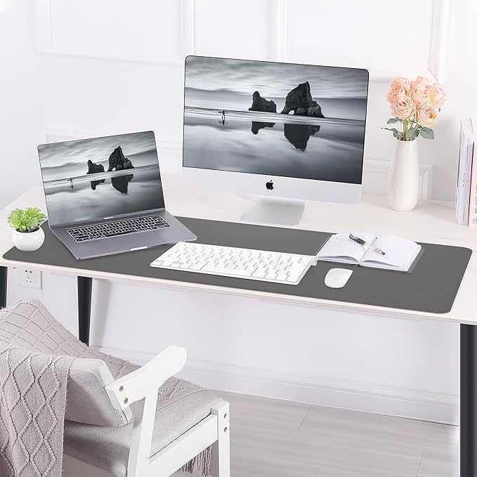 AFIING Cork Desk Mat 47" x 17", Dual-Sided Natural Cork & PU Leather Desk Pad, Non-Slip Waterproof Large Mouse Pad for Office, Home & Gaming (Dark Grey)