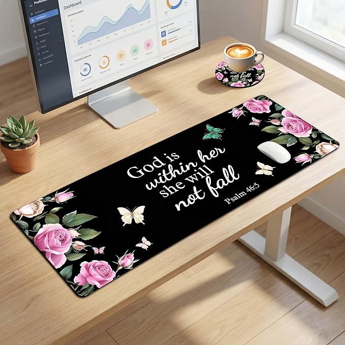 Extended Mouse Pad 31.5 x 11.8 Inches Decorative Desk Mat Mousepad with Stitched Edges for Home Office, Waterproof Washable, Includes Matching Coaster Bible Christ