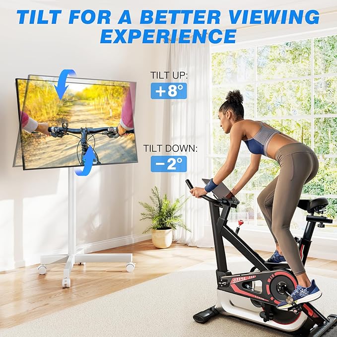 Rfiver Mobile TV Cart Rolling TV Stand for 23-65 Inch Screens, Portable TV Stand on Wheels with Tilt and Height Adjustable, Outdoor TV Mount Stand Holds up to 88 lbs for Home MAX VESA 400x400mm, White