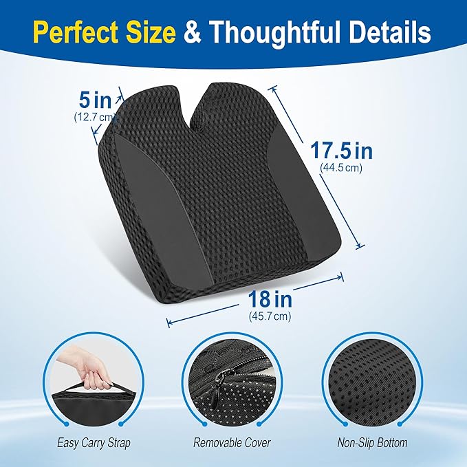 Lofty Aim Car Seat Cushion: Ergonomic Memory Foam Cushion for Driving and Long Drives, for Sciatica and Back Pain, Seat Pillow for Car, Truck, Office Chair, Home, Wheelchair- Black