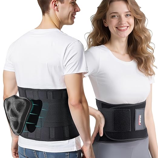 FEATOL Back Brace for Men Lower Back, Lumbar Support Belt- Back Pain, Adjustable Support Straps with Removable Lumbar Pad for Heavy Lifting Work, Black, Plus Size L/XL