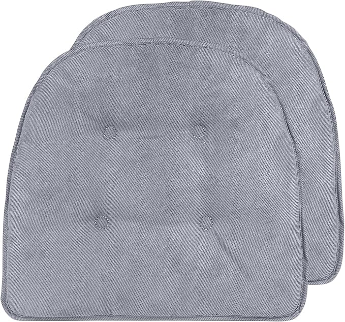 Klear Vu Omega Non-Slip Chair Cushions, Assembled in USA, U-Shaped Skid-Proof Seat Pads for Dining Room, Kitchen, Office, 15"x16" 2 Pack Linear Bluestone 2 Count