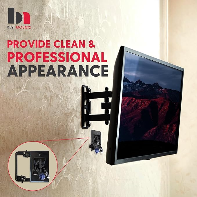 1 Pack Wall Plate Cable Pass Through with Bracket - In Wall Cable Management Kit - Recessed Cable Wall Plate Pair with Single Gang Low Voltage Mounting Bracket - Decorator Cover for Low Voltage Cables