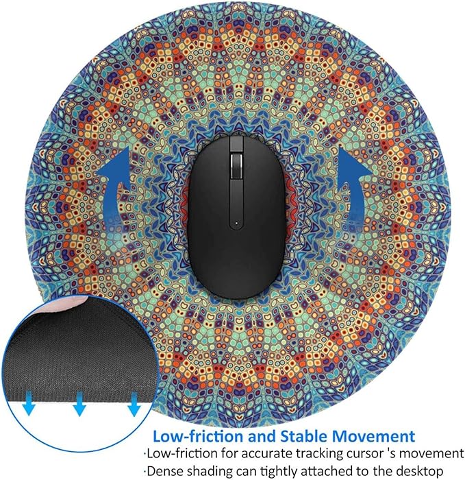 Mandala Round Mouse Pad Premium Textured Mouse Mat Washable Mousepads with Extended Stitched Edges Non Slip Rubber Base Small Mousepad 7.9 * 7.9 * 0.12 Inches