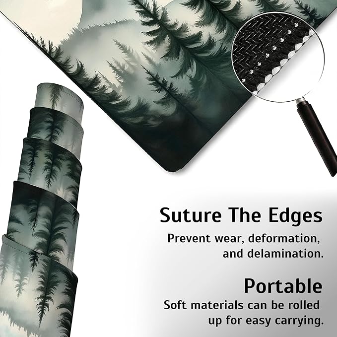 Mountain Landscape with Mist and Trees Mouse Pad,35.4 x 15.7 Inch Large Mouse Mat Non-Slip Rubber Stitched Edges for Writing Desk,Office,Home,Laptop