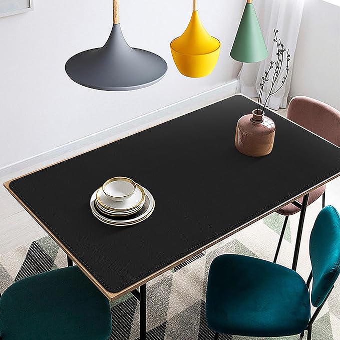 Vyaaa 59" x 28" Extra Large Leather Desk Mat, XXXL Desk Pad Protector, Huge Black Mouse Pad, Office Desk Mat for Home & Office, (Black) ﻿