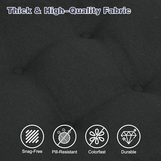 baibu Set of 4 Dining Chair Cushions, Dual-Layer Patent Design Memory Foam Kitchen Chair Cushions, Non-Slip Seat Pads with Ties, 16.5 x 16.5 x 3.5in, 4 Pack, Pure Black