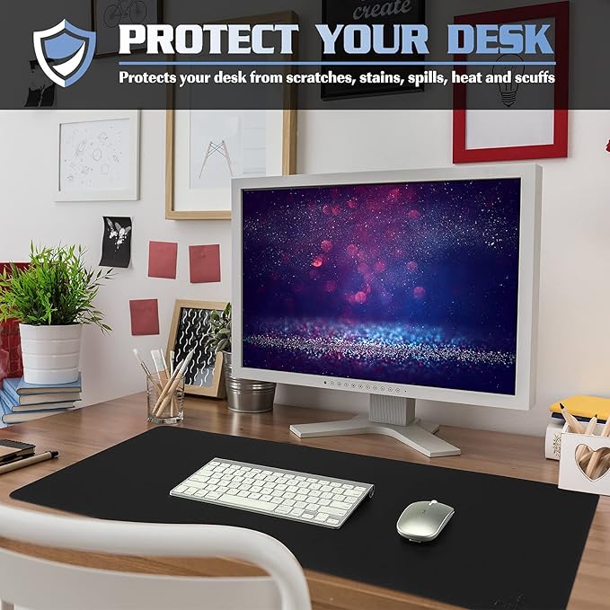 K KNODEL Non-Slip Desk Mat, Desk Pad, Desk Blotter, Desktop Mat for Desk, Large Desk Protector, Office Computer and Laptop Mat for Desk (35.4"x17", Black)