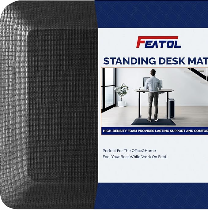 FEATOL Anti Fatigue Mat for Standing, 9/10 Extra Thick Ergonomic Standing Desk Mat, Comfort Memory Foam Standing Mat at Home,Office All Day (20" x 39", Black, 2PC)