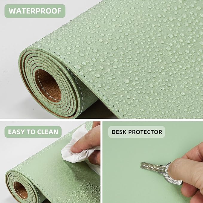 AFIING Cork Desk Mat 47" x 17", Dual-Sided Natural Cork & PU Leather Desk Pad, Non-Slip Waterproof Large Mouse Pad for Office, Home & Gaming (Light Green)