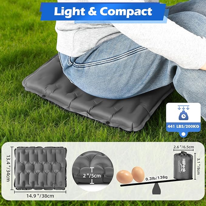 HiiPeak Inflatable Seat Cushion, Lightweight Stadium Seat Pad Camping Air Seat Cushion for Bleachers Backpacking Hiking Airplane Office Car Sports Events Concert