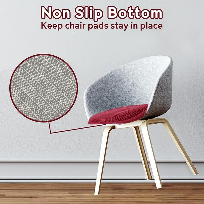 Wine Red Chairs Cushions for Dining Chairs 6 Pack Non Slip Foam Kitchen Seat Cushions Washable Soft Thick Patio Pads Large Wooden Metal Tapered Chair Cushions,17" x 15"