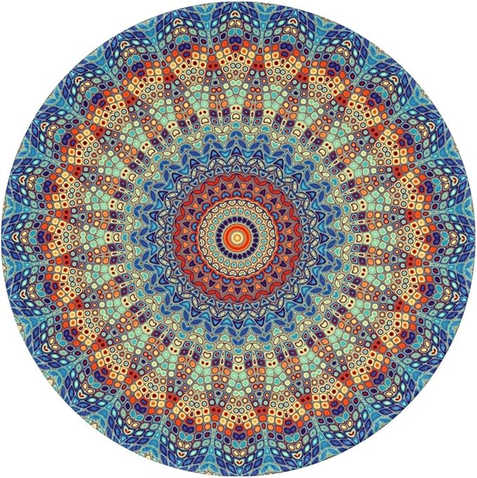 Mandala Round Mouse Pad Premium Textured Mouse Mat Washable Mousepads with Extended Stitched Edges Non Slip Rubber Base Small Mousepad 7.9 * 7.9 * 0.12 Inches