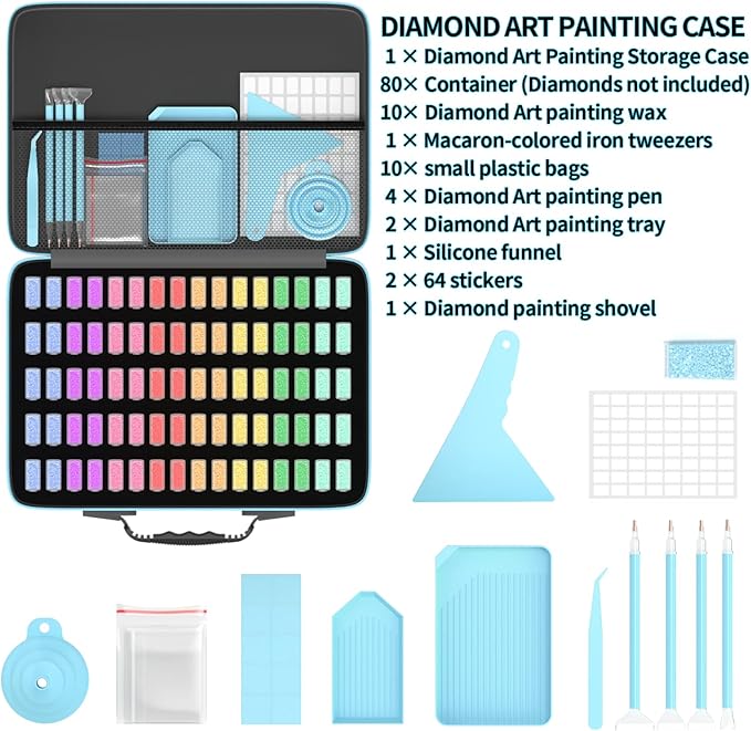 Diamond Painting Storage Containers Kits, Thickened Waterproof Portable Bead Storage Boxes for Diamond Painting Accessories and Tools, 80 Square Bottles
