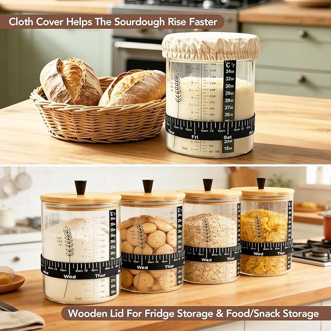 50oz Sourdough Starter Jar Kit, Wide Mouth Sourdough Jar for Sour Dough Bread, Sourdough Starter Kit & Sourdough Bread Baking Supplies, Sour Dough Starter Jars for Beginners and Pro(2 Pack)