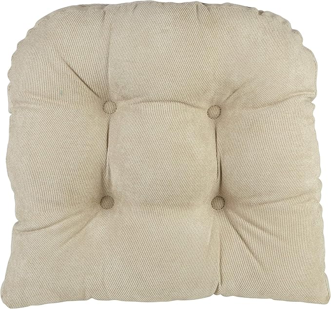 Klear Vu Gripper Overstuffed Universal Non-Slip Dining Chair Cushions for Kitchen Decor or Office Use, U-Shaped Skid-Proof Seat Pad, 15x15 Inches, 2 Count (Pack of 1), Linear Stone Tan