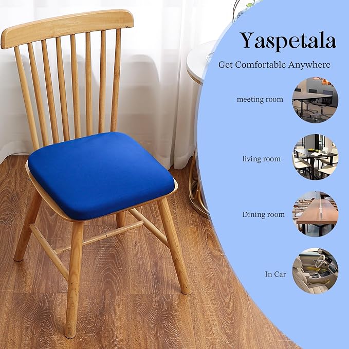 Non-Slip Navy Blue Square Seat Cushions Set of 2 - Comfortable Chair Pads with Removable Cover (15"x15"x1.7") for Kitchen, Office, Car & Indoor Use