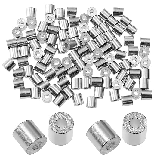 100pcs 1/16 Inch Aluminum Crimping Stop Sleeve for Wire Rope and Cable, Round Hole Type