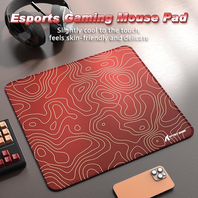 ATTACK SHARK CM02 Gaming Mouse Pad for Esports Speed Large Mouse mats for Desk Waterproof Surface Stitched Edges and Anti-Slip Rubber Base Size L Laminate 17.72” x 15.75” x 0.16” Orange Contour