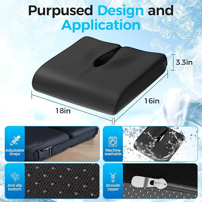 Breathable Chair Cushion,18x16 Office Chair Pad Wheelchair Wheel Chair Seat Cushion for Sciatica, Tailbone, Coccyx, Pressure Sore Relief. Ergonomic Thick, Medium Firm Anti-Slip