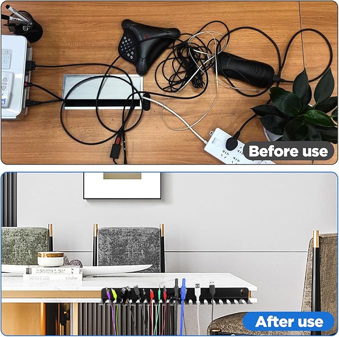 2 Pcs Wall Mountable Cable Hanger – Heavy-Duty Carbon Steel Cord Organizer with 19 Slots (0.2“-0.35”), Black – 15.8 x 2.8 x 1.3 Inch for Tangle-Free Cable Management