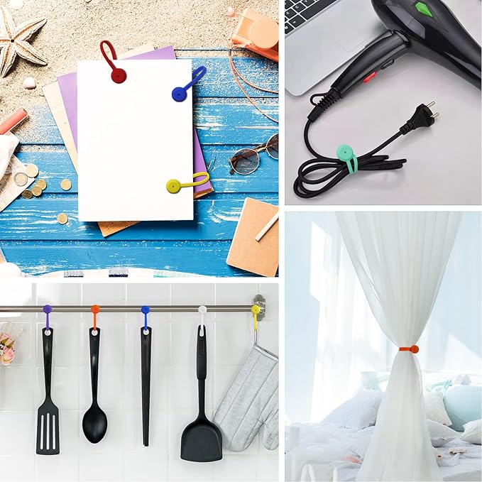 6 Pack Reusable Silicone Magnetic Cable Ties,Magnetic Cable Clips for Bundling and Organizing Headphone Cables,USB Charging Cords, Hanging & Holding,Stitching Fabric Magnetic Twist Ties
