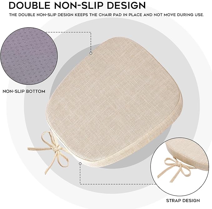 baibu 14x14 Memory Foam Metal Chair Cushions Set of 4, Dual-Layer Design Non-Slip Metal Dining Chair Pads Kitchen Seat Cushion with Machine Washable Cover, 4 Counts, Light Beige