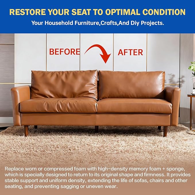 High Density Upholstery Foam Cushion - 3" Thick x 24" x 72", Gel Memory Foam Support Padding for Seat Cushion Replacement, DIY Projects, Sofa Mattress Support