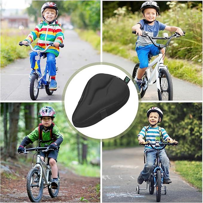 Zacro Gel Kids Bike Seat Cushion Cover for Boys & Girls, Anti-Slip Bike Seat Cover for Toddler, Breathable & Extra Soft Memory Foam Child Bicycle Saddle Padded with Reflective Strip, 9"x6"