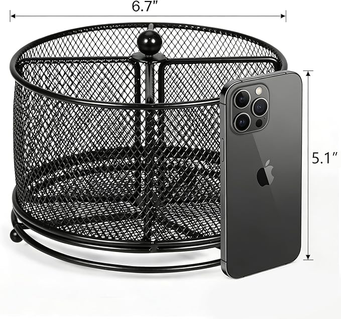 360°Rotating Desk Organizer, Pen Holder for Desk with 4 Compartments, Silverware Organizer for Kitchen Counter,Vanity Makeup Brush Stand, Multi-Functional Pencil Holder for Supplies