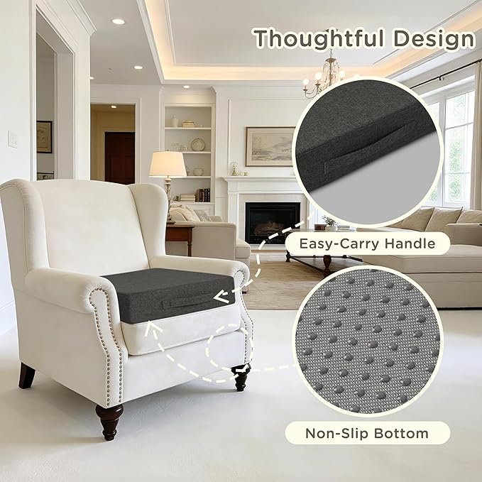Recliner Cushions for Elderly Square Chair Pads with Non-Slip Bottom for Couch Armchairs Booster Comfy 20"x20"x3.8" Recliner Cushion for Long Sitting with Washable Cover 1 Pack Dark Grey